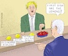 Cartoon: Buffet in Brussels (small) by Barthold tagged boris,johnson,michel,barnier,negotiations,free,trade,agreement,cherry,picking,lemons,first,second,dish,standards,ecology,socially,ban,public,aid,economy,caricature,barthold