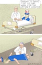 Cartoon: Irresponsable Patient (small) by Barthold tagged usa,uncle,sam,anthony,fauci,corona,virus,pandemic,bedside,extreme,high,infection,rate,suspension,mitigation,measures,too,early,lock,down,social,distancing,mandatory,masks,closure,bars,restaurants,relapse,second,surge,collapse,caricature,barthold
