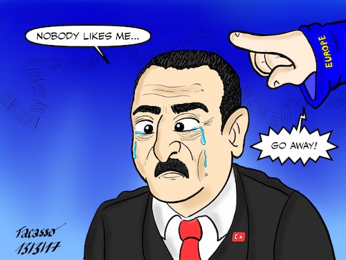 Cartoon: Cavusoglu_vs_Europe_english (medium) by Tacasso tagged cavusoglue,europe,turkey,türkiye,akp,erdogan,merkel
