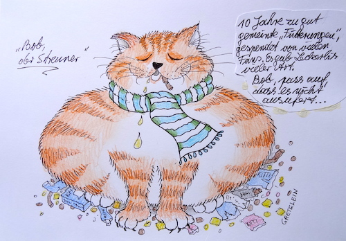 Cartoon: bob der streuner (medium) by katzen-gretelein tagged katze,futter,fressen,personenkult,london