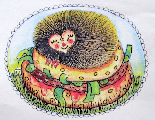 Cartoon: igelburger (medium) by katzen-gretelein tagged essen,fleisch,igel,hamburger