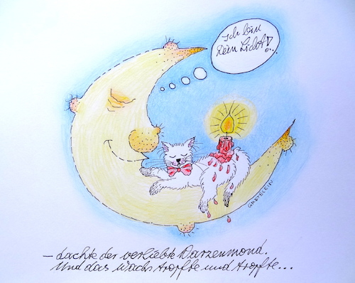 Cartoon: verliebter warzenmond ... (medium) by katzen-gretelein tagged katze,mond,warzen,verliebt,kerze