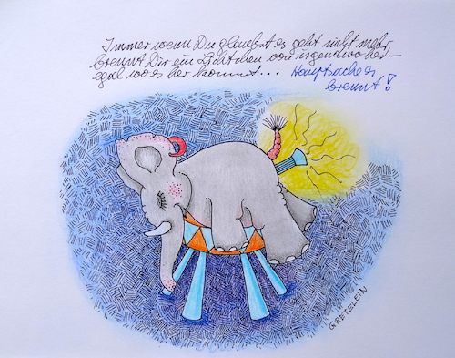 Cartoon: ein lichtchen von irgendwo her (medium) by katzen-gretelein tagged elefant,hoffnung,zuversicht