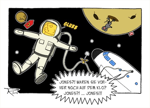 Cartoon: Weltraumdrama (medium) by tomdoodle tagged weltraum,klo,toilette,spaceshuttle,astronaut,grossenfragendermenschheit