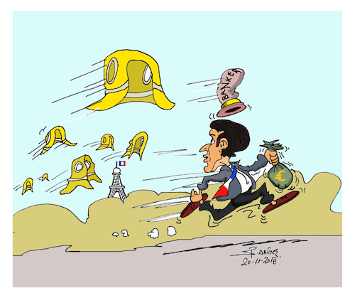 Cartoon: Emmanuel Macron and yellow waist (medium) by vasilis dagres tagged france