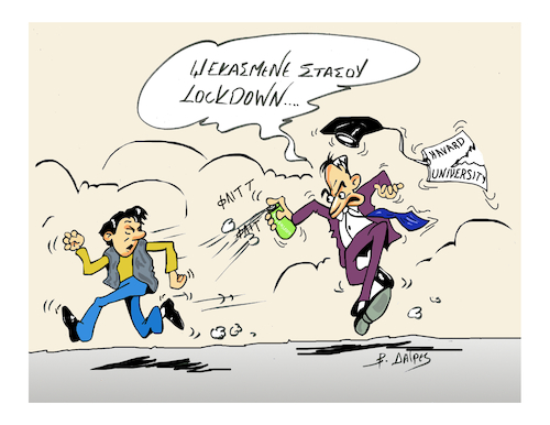 Cartoon: the sprayed (medium) by vasilis dagres tagged mitsokakhs,greece,covid19