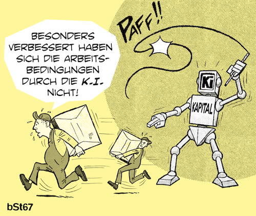 Cartoon: 4. industrielle Revolution (medium) by bSt67 tagged ki,ausbeutung,arbeit,arbeitsbedingungen,kapital,roboter