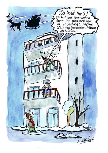 Cartoon: Weihnachtsdeko (medium) by Jens Natter tagged weihnachtsmann,weihnachten,deko,weihnachtsdeko,lichter,balkon,aussenfassaden,weihnachtsmann,weihnachten,deko,weihnachtsdeko,lichter,balkon,aussenfassaden