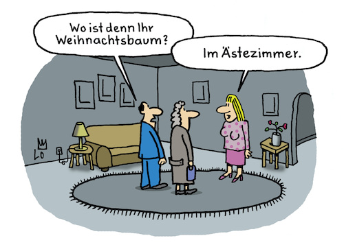 Cartoon: Ästezimmer (medium) by Lo Graf von Blickensdorf tagged weihnachtsbaum,ästezimmer,wortspiel,gästezimmer,karikatur,lo,graf,cartoon,besuch,wohnzimmer,mann,frau,beziehung,finanzkrise,tannenbaum,tanne,weihnachtsbaum,ästezimmer,wortspiel,gästezimmer,karikatur,lo,graf,cartoon,besuch,wohnzimmer,mann,frau,beziehung,finanzkrise,tannenbaum,tanne