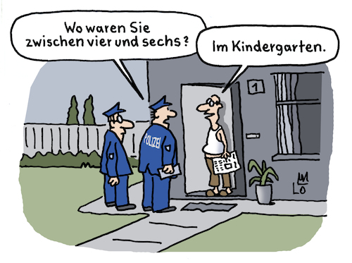 Cartoon: Alibi (medium) by Lo Graf von Blickensdorf tagged polizei,tatort,polizeiruf,kindergarten,fernsehen,tv,krimi,kriminalfilm,alibi,mord,kriminalroman,tatverdächtiger,karikatur,lo,graf,cartoon,floskel,kommissar,polizist,inspektor,polizeibeamter,verhör,vernehmung,polizei,tatort,polizeiruf,fernsehen,tv,krimi,kriminalfilm,alibi,mord,kriminalroman,tatverdächtiger,karikatur,lo,graf,cartoon,floskel,kommissar,polizist,inspektor,polizeibeamter,verhör,vernehmung