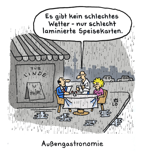 Cartoon: Außengastronomie (medium) by Lo Graf von Blickensdorf tagged kellner,ober,restaurant,außengastronomie,gastronomie,kneipe,speisekarte,laminieren,regen,schlechtes,wetter,essen,speisen,lockdown,pandemie,corona,maßnahmen,politik,spahn,merkel,innenpolitik,testzentrum,impfzentrum,impfpassinzidenzwert,draußen,kellner,ober,restaurant,außengastronomie,gastronomie,kneipe,speisekarte,laminieren,regen,schlechtes,wetter,essen,speisen,lockdown,pandemie,corona,maßnahmen,politik,spahn,merkel,innenpolitik,testzentrum,impfzentrum,impfpassinzidenzwert,draußen