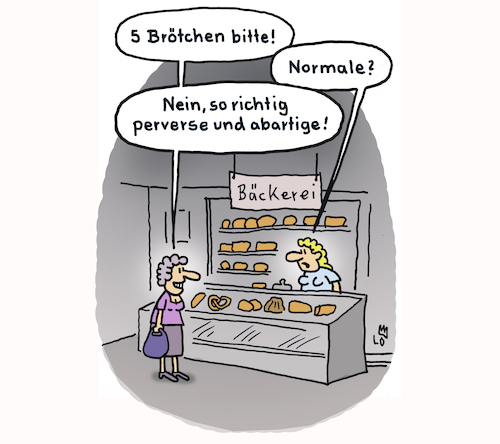 Cartoon: Brötchenkauf (medium) by Lo Graf von Blickensdorf tagged brötchen,semmel,schrippe,rundstück,bäcker,bäckerei,pervers,anormal,abartig,frau,kundin,verkäuferin,mißverständnis,brötchen,semmel,schrippe,rundstück,bäcker,bäckerei,pervers,anormal,abartig,frau,kundin,verkäuferin,mißverständnis