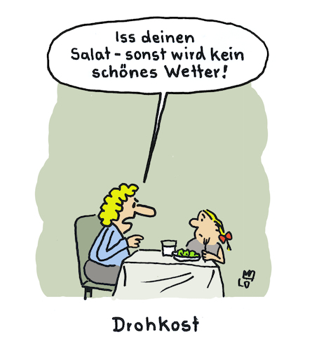 Cartoon: Erziehung (medium) by Lo Graf von Blickensdorf tagged mutter,kind,salat,essen,drohung,wortspiel,erziehung,kindererziehung,rohkost,drohkost,ernährung,mutter,kind,salat,essen,drohung,wortspiel,erziehung,kindererziehung,rohkost,drohkost,ernährung