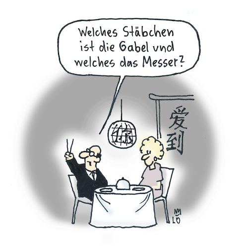 Cartoon: Im China-Restaurant (medium) by Lo Graf von Blickensdorf tagged restaurant,china,stäbchen,ober,andere,sitten,ehepaar,mann,frau,beziehung,kellner,nahrung,tischmanieren,restaurant,china,stäbchen,ober,andere,sitten,ehepaar,mann,frau,beziehung,kellner,nahrung,tischmanieren