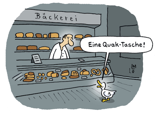 Cartoon: In der Bäckerei (medium) by Lo Graf von Blickensdorf tagged bäcker,ente,quak,tasche,quark,gebäck,torte,kuchen,wortspiel,karikatur,lo,graf,cartoon,quaktasche,backshop,konditorei,quaken,tier,ladentheke,backwaren,bäckermeister,bäcker,ente,quak,tasche,quark,gebäck,torte,kuchen,wortspiel,karikatur,lo,graf,cartoon,quaktasche,backshop,konditorei,quaken,tier,ladentheke,backwaren,bäckermeister