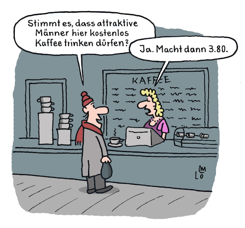 Cartoon: Kaffeezeit (medium) by Lo Graf von Blickensdorf tagged männer,mann,selbstüberschätzung,macho,kaffeezeit,cafe,kaffeemaschine,cappuccino,coffee,barista,karikatur,lo,graf,cartoon,filterkaffee,frau,gesellschaft,geld,kostenlos,gratis,selbstgefällig,narzissmus,einbildung,arroganz,stolz,missverständnis,männer,mann,selbstüberschätzung,macho,kaffeezeit,cafe,kaffeemaschine,cappuccino,coffee,barista,karikatur,lo,graf,cartoon,filterkaffee,frau,gesellschaft,geld,kostenlos,gratis,selbstgefällig,narzissmus,einbildung,arroganz,stolz,missverständnis