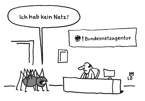 Cartoon: Mobilfunk Messwoche (medium) by Lo Graf von Blickensdorf tagged spinne,bundesnetzagentur,netz,mobilfunk,messwoche,karikatur,lo,graf,cartoon,handy,empfang,wlan,funkloch,spinne,bundesnetzagentur,netz,mobilfunk,messwoche,karikatur,lo,graf,cartoon,handy,empfang,wlan,funkloch