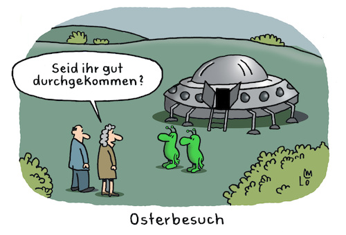 Cartoon: Osterbesuch (medium) by Lo Graf von Blickensdorf tagged osterreiseverkehrv,verkehr,autoschlange,reiseverkehr,feiertage,osterbesuch,außerirdische,ufo,stau,kamener,kreuz,karikatur,lo,graf,cartoon,ostern,karfreitag,ostermontag,autobahn,grüne,männchen,besuch,verreisen,fliegende,untertasse,osterreiseverkehrv,verkehr,autoschlange,reiseverkehr,feiertage,osterbesuch,außerirdische,ufo,stau,kamener,kreuz,karikatur,lo,graf,cartoon,ostern,karfreitag,ostermontag,autobahn,grüne,männchen,besuch,verreisen,fliegende,untertasse