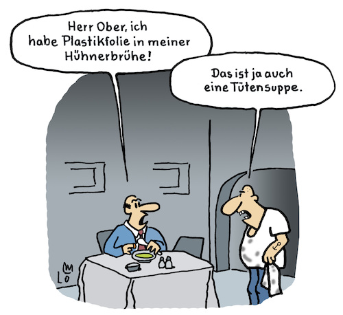 Cartoon: Reklamation (medium) by Lo Graf von Blickensdorf tagged hühnersuppe,gast,reklamation,beschwerde,politik,plasikmüll,plastiktüte,restaurant,plastik,suppe,essen,karikatur,lo,graf,cartoon,maggi,imbiss,hühnersuppe,gast,reklamation,beschwerde,politik,plasikmüll,plastiktüte,restaurant,plastik,suppe,essen,karikatur,lo,graf,cartoon,maggi,imbiss