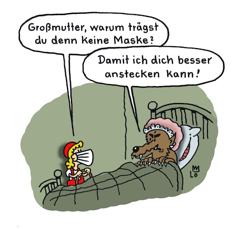 Cartoon: Rotkäppchen und Corona (medium) by Lo Graf von Blickensdorf tagged böser,wolf,großmutter,rotkäppchen,corona,maske,pandemie,mundnasenschutz,ansteckung,märchen,wald,covid19,mädchen,verkleidung,karikatur,lo,cartoon,abstand,böser,wolf,großmutter,rotkäppchen,corona,maske,pandemie,mundnasenschutz,ansteckung,märchen,wald,covid19,mädchen,verkleidung,karikatur,lo,cartoon,abstand