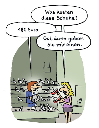 Cartoon: Schuhkauf (medium) by Lo Graf von Blickensdorf tagged shpping,schuhe,frauen,frau,verkäuferin,schuhgeschäft,pumps,stöckelschuhe,preis,euro,teuer,designer,luxus,shop,shpping,schuhe,frauen,frau,verkäuferin,schuhgeschäft,pumps,stöckelschuhe,preis,euro,teuer,designer,luxus,shop