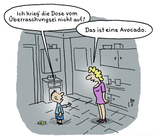 Cartoon: Überraschung (medium) by Lo Graf von Blickensdorf tagged avocado,kern,politik,geld,natur,erziehung,überraschungsei,kind,junge,mutter,küche,dose,karikatur,lo,graf,cartoon,überraschung,ü,ei,kinderschokolade,avocado,kern,politik,geld,natur,erziehung,überraschungsei,kind,junge,mutter,küche,dose,karikatur,lo,graf,cartoon,überraschung,ü,ei,kinderschokolade