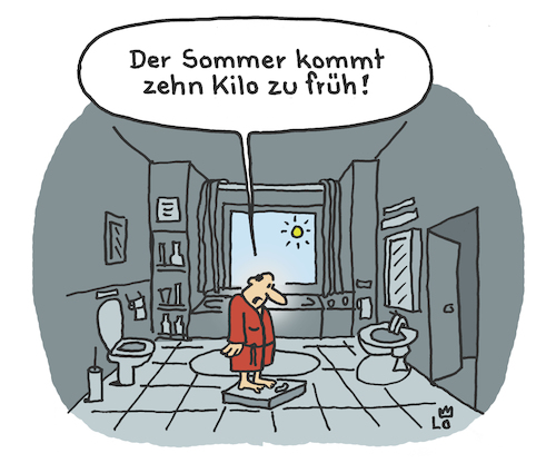 Cartoon: Zu früh (medium) by Lo Graf von Blickensdorf tagged sommer,übergewicht,gesundheit,nahrung,wirtschaft,geld,beziehung,finanzkrise,diät,waage,personenwaage,badezimmer,bademantel,fettleibig,adipositas,karikatur,lo,graf,cartoon,witzzeichnung,dick,bauch,kilo,toilette,mann,merz,politik,sommer,übergewicht,gesundheit,nahrung,wirtschaft,geld,beziehung,finanzkrise,diät,waage,personenwaage,badezimmer,bademantel,fettleibig,adipositas,karikatur,lo,graf,cartoon,witzzeichnung,dick,bauch,kilo,toilette,mann,merz,politik