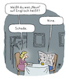 Cartoon: Englisch (small) by Lo Graf von Blickensdorf tagged kreuzworträtsel,englisch,neun,nine,nein,mann,frau,küchentisch,frage,karikatur,lo,graf,cartoon,aussprache,deutsch,sprache,bildung,missverständnis,ehepaar,ehemann,ehefrau