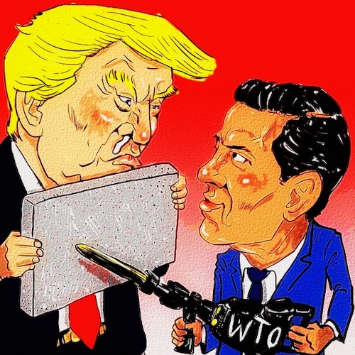 Cartoon: USA vs. Mexico (medium) by takeshioekaki tagged trump