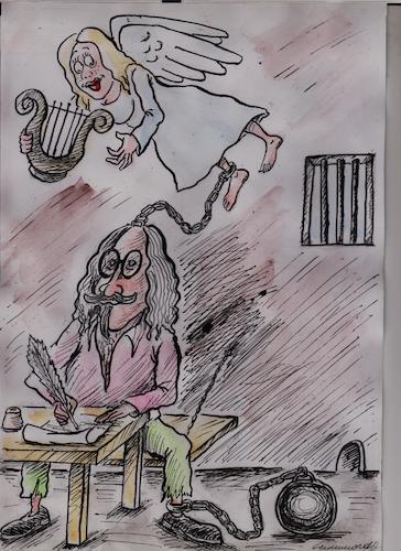 Cartoon: muse (medium) by vadim siminoga tagged poet,freedom,of,speech,muse,inspiration,prisonof,prison