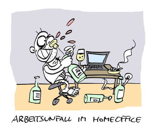 Cartoon: Au (medium) by Bregenwurst tagged arbeitsunfall,homeoffice,sekt,korken,alkoholismus