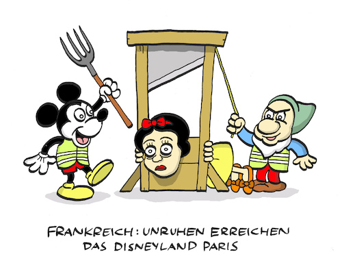 Cartoon: Gelbe Wesen (medium) by Bregenwurst tagged gelbwesten,frankreich,paris,proteste,unruhen,schneewittchen