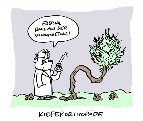 Cartoon: Haltung (medium) by Bregenwurst tagged kieferorthopäde,kiefer,orthopäde,schonhaltung