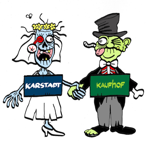 Cartoon: Traumhochzeit (medium) by Bregenwurst tagged karstadt,kaufhof,fusion,einzelhandel