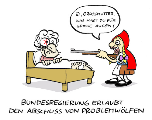Cartoon: Wolfsschuss (medium) by Bregenwurst tagged wolf,abschuss,problemwolf,rotkäppchen,großmutter