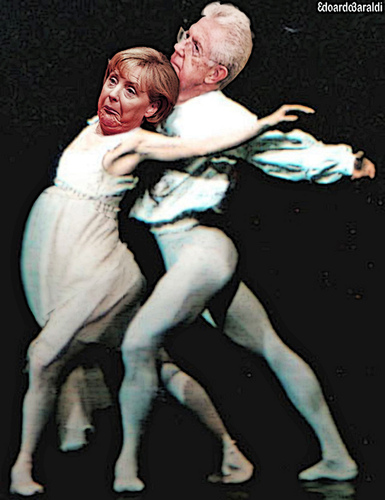 Cartoon: unione europea (medium) by edoardo baraldi tagged merkel,monti,default