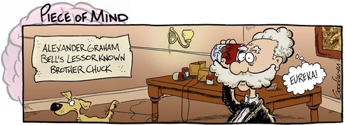Cartoon: Chuck Bell (medium) by Goodwyn tagged man,soup,campbells,string,table,dog,telephone,phone,bell