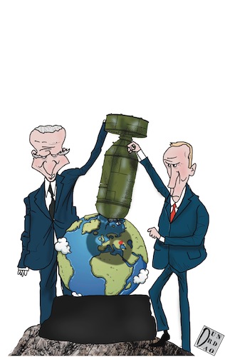 Cartoon: The bomb in the rock (medium) by Christi tagged putin,biden,nucleare,guerra,terzaguerramondiale,the