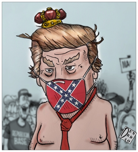 Cartoon: Trump and the mask (medium) by Christi tagged trump,covid,mask,trumpmask,coronavirus