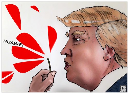 Cartoon: Trump wants to ban Huawei. (medium) by Christi tagged trump,huawei