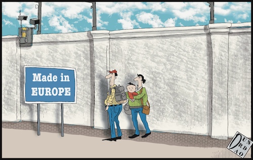 Cartoon: Unione di muri e filo spinato (medium) by Christi tagged unione,europea,muri,era,trumpiana