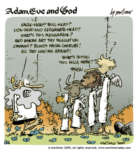 Cartoon: adam eve and god 33 (medium) by mortimer tagged english,adam,eve,god,cartoon,comic,gag,mortimer,mortimeriadas,biblical,christian,original,sin,expulsion,paradise,eden,snake,illustration,adam,eva,religion,entstehung,gott,bibel,comic