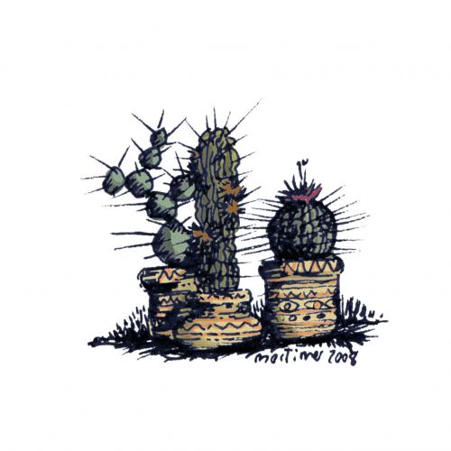 Cartoon: Cactus family (medium) by mortimer tagged cactus,mexico,treebeing,mortimer,cartoon,pflanzen,botanik,natur,umwelt,topfplanze,kaktus,mexiko,kakteen