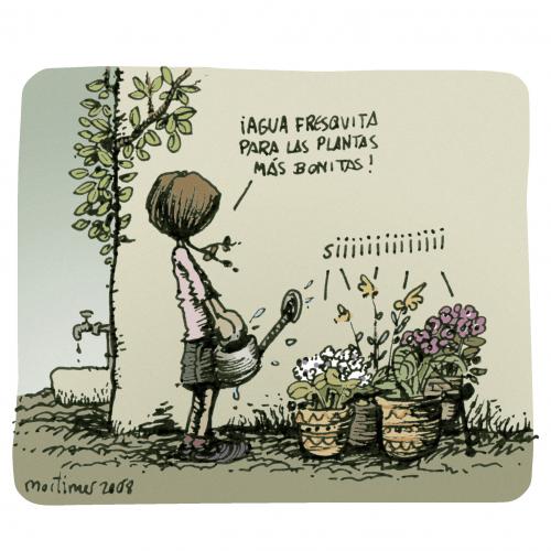 Cartoon: un mundo maravilloso (medium) by mortimer tagged nature,childs,mortimer,cartoon,frisch,wasser,gießen,pflanzen,blumen,welt,natur,topf,topfpflanze,gießkanne,mädchen,garten