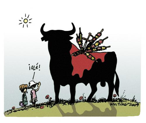 Cartoon: Un mundo maravilloso (medium) by mortimer tagged mortimer,mortimeriadas,cartoon,chiste,un,mundo,maravilloso,it,is,wonderful,world,kids,ecologism,chicos,ecologia,ecologistas,derechos,animales,liberacion,animal,liberation,rights,espana,spain,valla,illustration,illustrationen,stier,stiere,tier,tiere,stierkampf,kampf,mensch,blut,menschen,ole,spanien,tierquälerei,tierschutz,töten,tod,sterben,qual,quälen,kultur,tradition