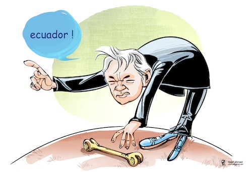 Cartoon: Bone to pick (medium) by Nasif Ahmed tagged bonetopick,cartoon,politicalcartoon,julianassange,ecuador,nasifahmed,nasif,bangladesh,cartoonist