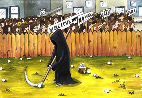 Cartoon: No War2 (medium) by menekse cam tagged love,war,people,world,activists,the,angel,of,death,golf