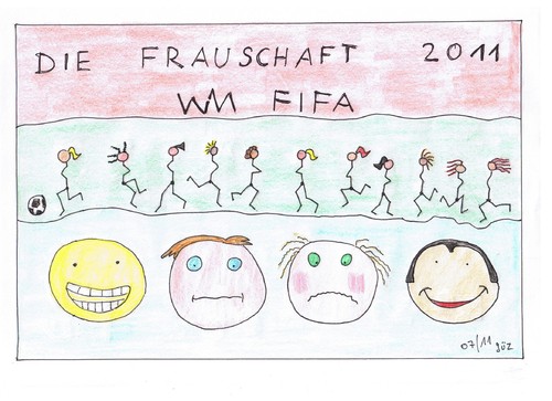 Cartoon: Frauschaft  Fussball WM 2011 (medium) by skätch-up tagged damenfußball,frauschaft,frauenfussball,frauen,wm,2011,weltmeisterschaft,fifa