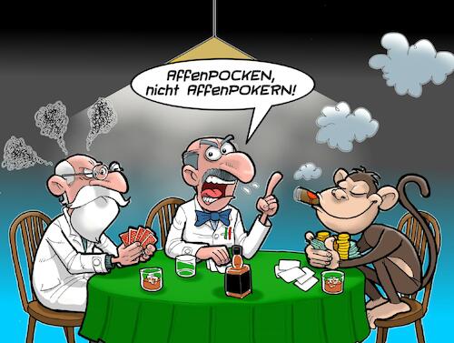 Cartoon: Affenpocken (medium) by Joshua Aaron tagged infektion,krankheit,zoonose,affenpocken,affen,menschen,überträger,pandemie,infektion,krankheit,zoonose,affenpocken,affen,menschen,überträger,pandemie