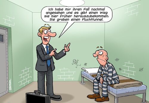 Cartoon: Anwalt (medium) by Chris Berger tagged gefängnis,insasse,häftling,anwalt,flucht,berufung,wiederaufnahme,gefängnis,insasse,häftling,anwalt,flucht,berufung,wiederaufnahme